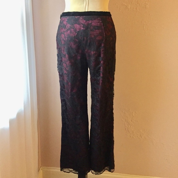 ECI Black Lace Overlay Wine Pants 6 Cocktail - Picture 3 of 8